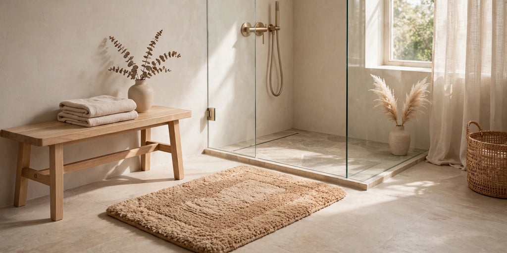 Alfombra Baño Pelo Corto Beige - NUBA HOME